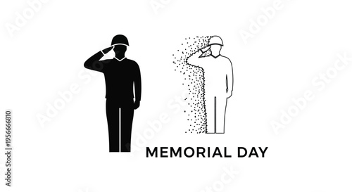 Memorial Day vector icon set of 2 saluting soldiers