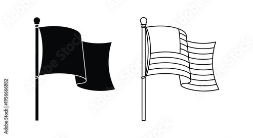Set of 2 flag icons vector, black and white