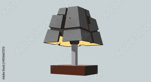 Modern geometric concrete-style desk lamp with a wooden base. Unique minimalist industrial table lighting for home decor.
