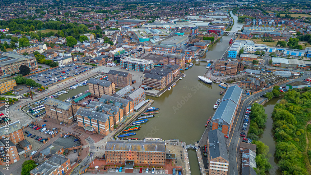 Naklejka premium Panorama view of Gloucester docks in England