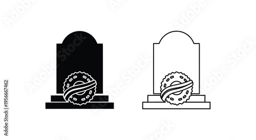 Set of 2 tombstone icons vector, black and white