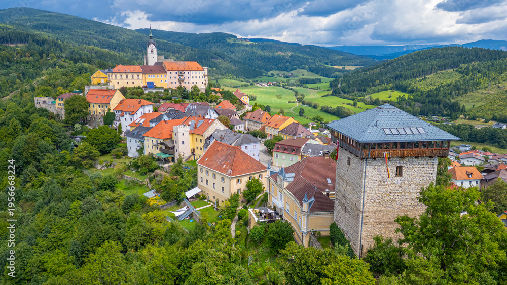 Fototapeta premium Panorama view of the old town of Althofen in Austria