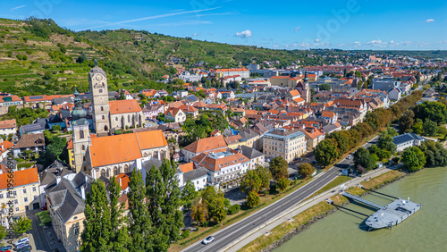 Panorama view of Krems an der Donau and its churches in Austria