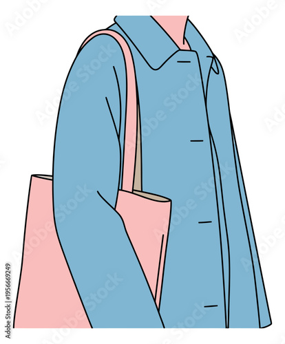 Cartoon illustration of blue coat and pink dress depicting fashion layering for clothing design