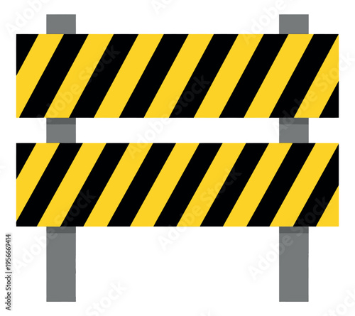 Flat illustration of construction road barricade depicting caution barrier for safety and traffic design