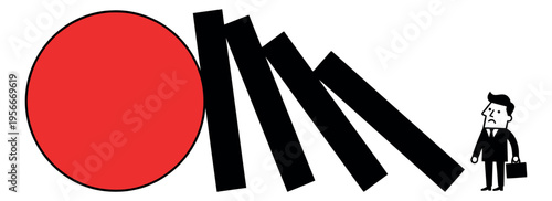 Cartoon illustration of domino effect concept depicting business chain reaction for risk management design