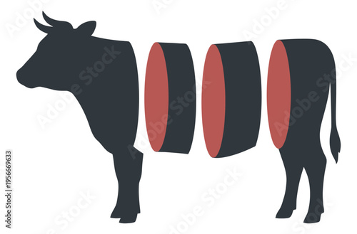 Flat illustration of beef butchery diagram depicting meat cuts for culinary and food industry design