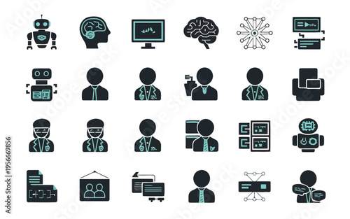 Diverse collection of icons representing various human activities and professions