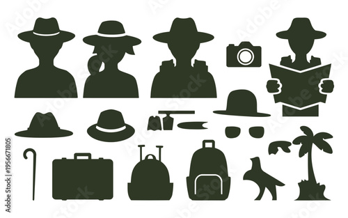 Collection of vintage hats and accessories in monochrome style