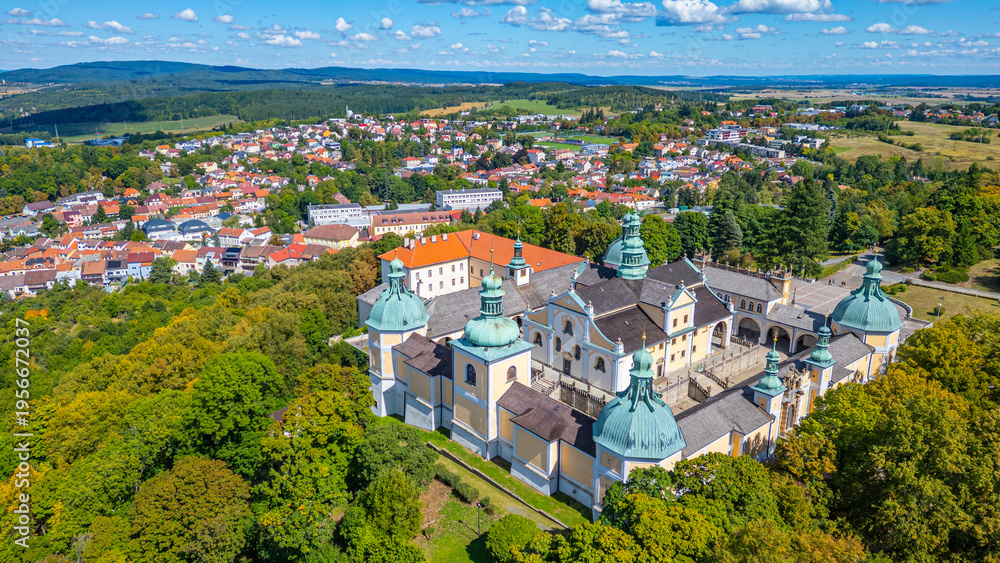 Fototapeta premium Panorama view of Svata Hora pilgrimage site near Pribram, Czech