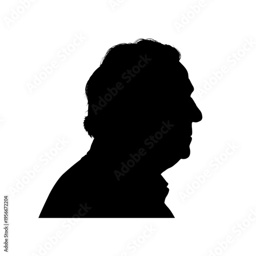 silhouette of an elderly man head, profile view of a senior male character. Isolated.