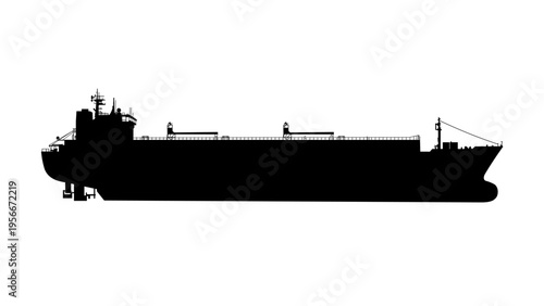  silhouette of a large oil tanker ship, cargo vessel for maritime transport and global logistics. Isolated.