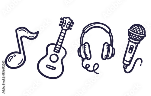 Music icons note guitar headphones microphone sound entertainment song