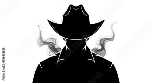 Silhouette of a man wearing cowboy hat with smoke.