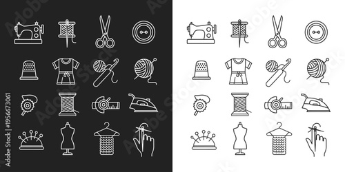 Sewing and tailoring icons line art for website or app.