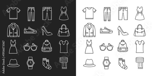 Clothes and fashion line icons set for apparel and accessories collection