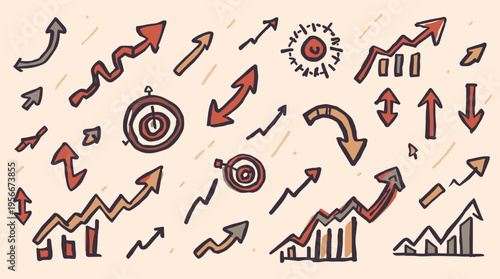 A minimalist illustration with bold arrows pointing in different directions. Ideal for concepts relating to choices, pathways, or guidance. Use in mar