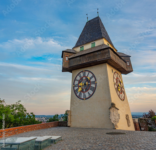 Clock tower in Austrian town Graz