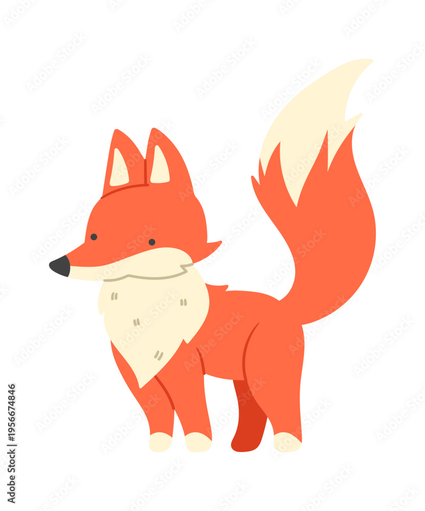 Fototapeta premium Fox Standing Side View Cartoon