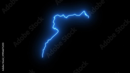 Isolated Ugandan Map Blue Neon Glowing Outline Drawing Stroke Animation