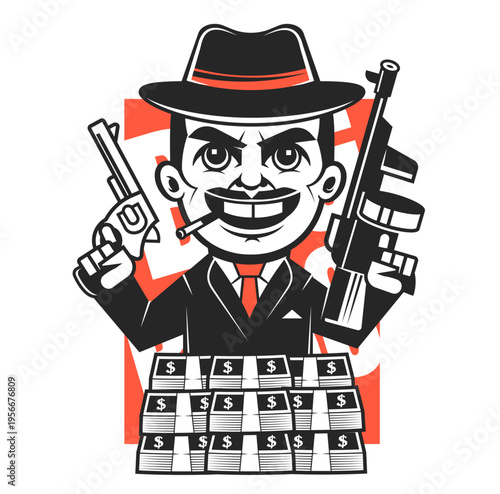 Cinema poster for mafia movies. Film festival vector illustration with mafia member silhouette.