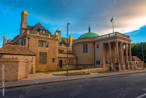 Sunset view of Rhodes house at Oxford, England