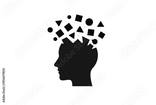 Black silhouette of a head with geometric shapes vector