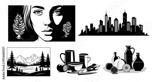 Black and white city woman.