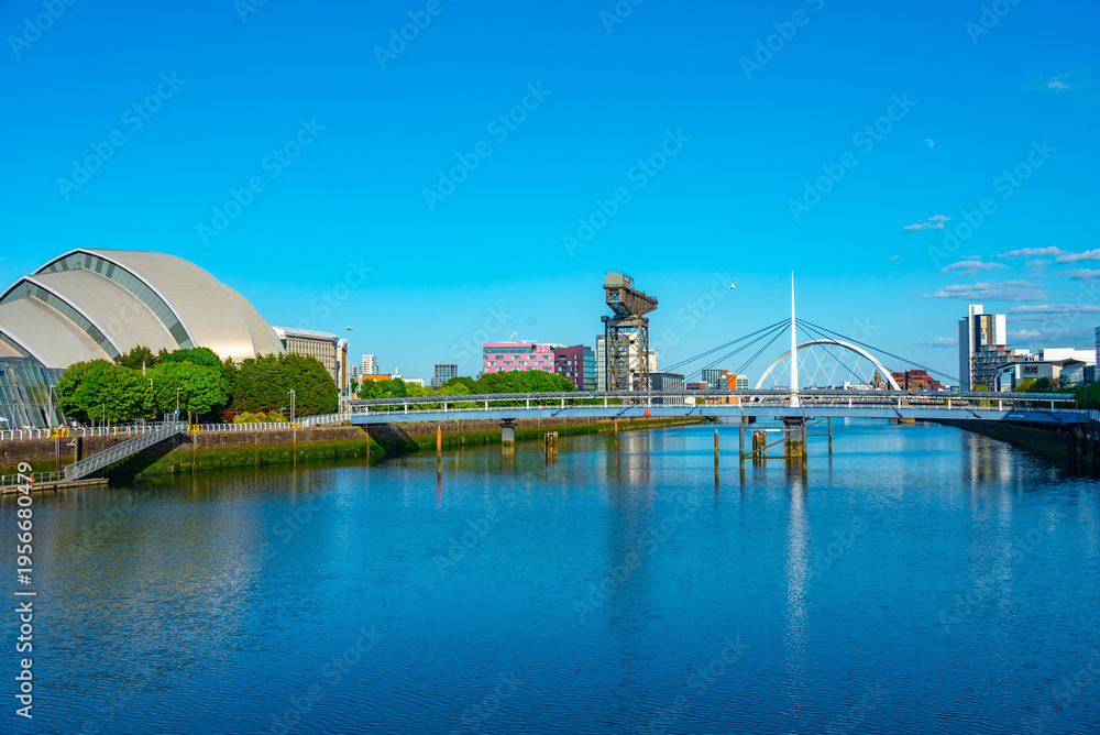 Fototapeta premium Riverside of Clyde river with SEC Armadillo building in Glasgow,