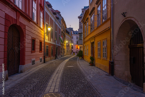 Obraz na plátně Sunrise view of a narrow street in Sopron, Hungary