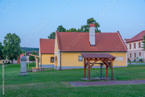 Fotografie Sunset view of traditional south Bohemian village Holasovice, Cz