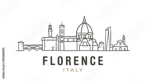 Simplified artistic line drawing of Florence Italy featuring historic architecture in a minimalistic style capturing the essence
