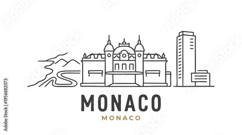 Stylized minimalist line drawing of the grand architecture and modern skyscraper in Monaco capturing the essence of luxury and