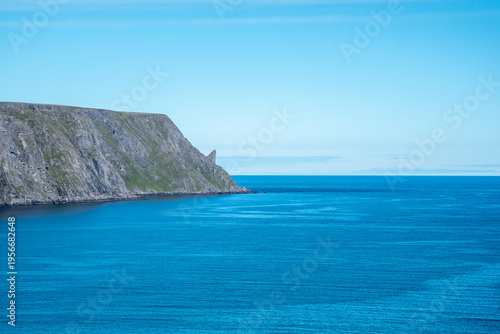 North Cape Horn Seen from Distance on Horizon with Open Barents Sea and Copy Space, Magerøya, Finnmark, Norway