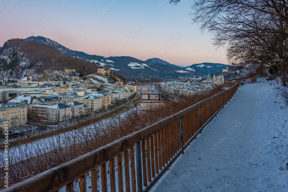 Fototapeta premium Sunset view of the Kapuzinerberg in Salzburg, Austria