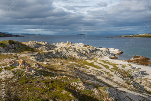 Panoramic Overview of Trollholmsund Dolomite Rock Formations Field, Porsangerfjord, Finnmark, Norway