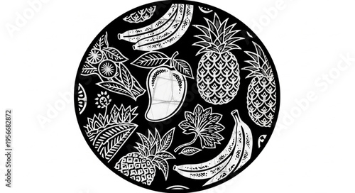 Black and white fruit plate.