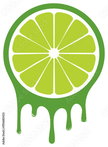 Bright green lime fruit slice with juicy drips refreshing graphic design