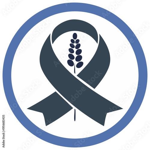 Gluten Intolerance Awareness Ribbon with Wheat Grain Symbol in Blue Circle Icon