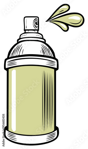 Illustration of Spray Can With Spraying Fluid, Art Supplies for Graffiti