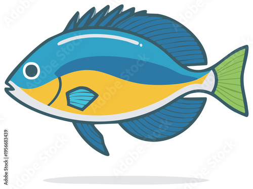Colorful blue and yellow tropical reef fish vector illustration icon