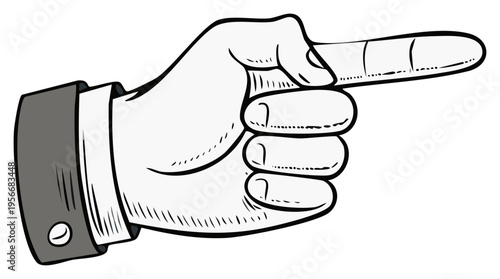 Human hand illustration with finger pointing to the right direction, wearing a suit with a button.