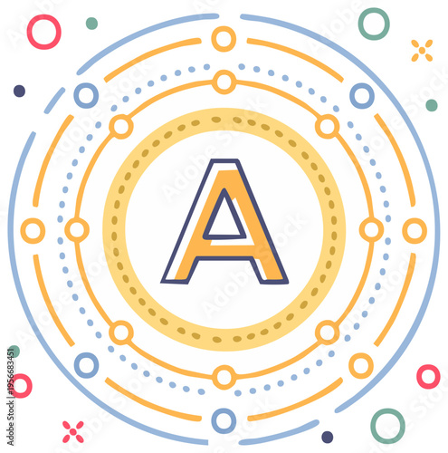 Letter A Icon within Abstract Colorful Rings