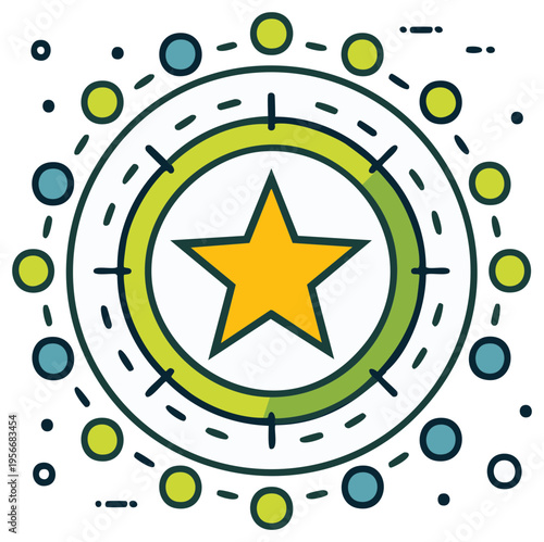 Vector illustration of a yellow star surrounded by circles