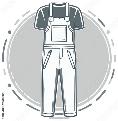 Work Overalls and T-shirt Illustration Representing Labor and Casual Wear