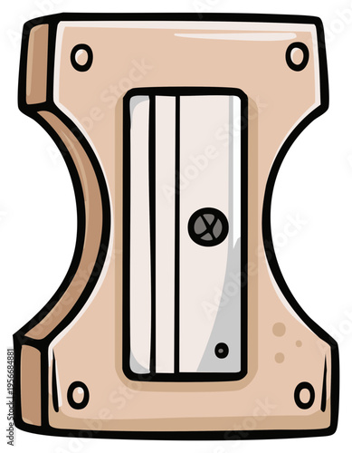 Cartoon Pencil Sharpener Illustration. Wooden Sharpener Drawing.