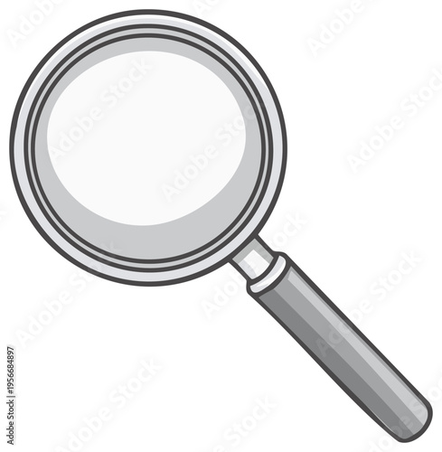 Simple grey magnifying glass tool isolated on white background illustrating discovery and exploration
