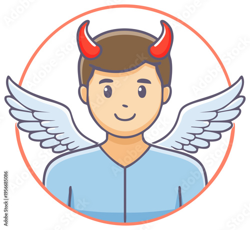 Cartoon Character with Devil Horns and Angel Wings Comic Style Representation