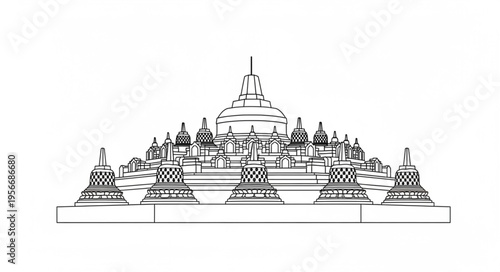Buddha temple complex illustration.