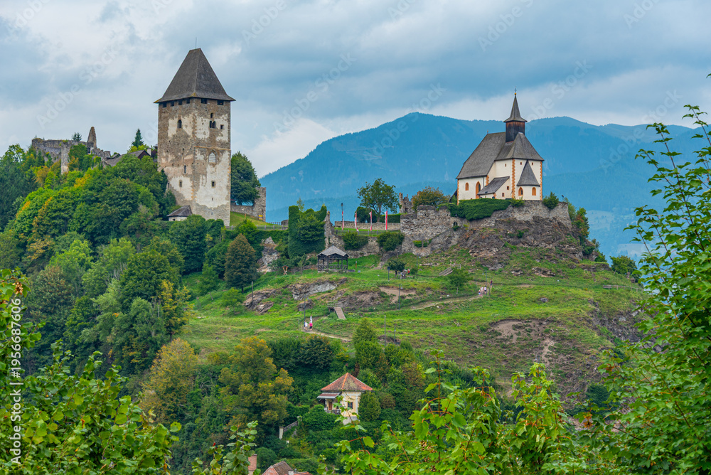 Fototapeta premium Petersberg castle above Friesach in Austria